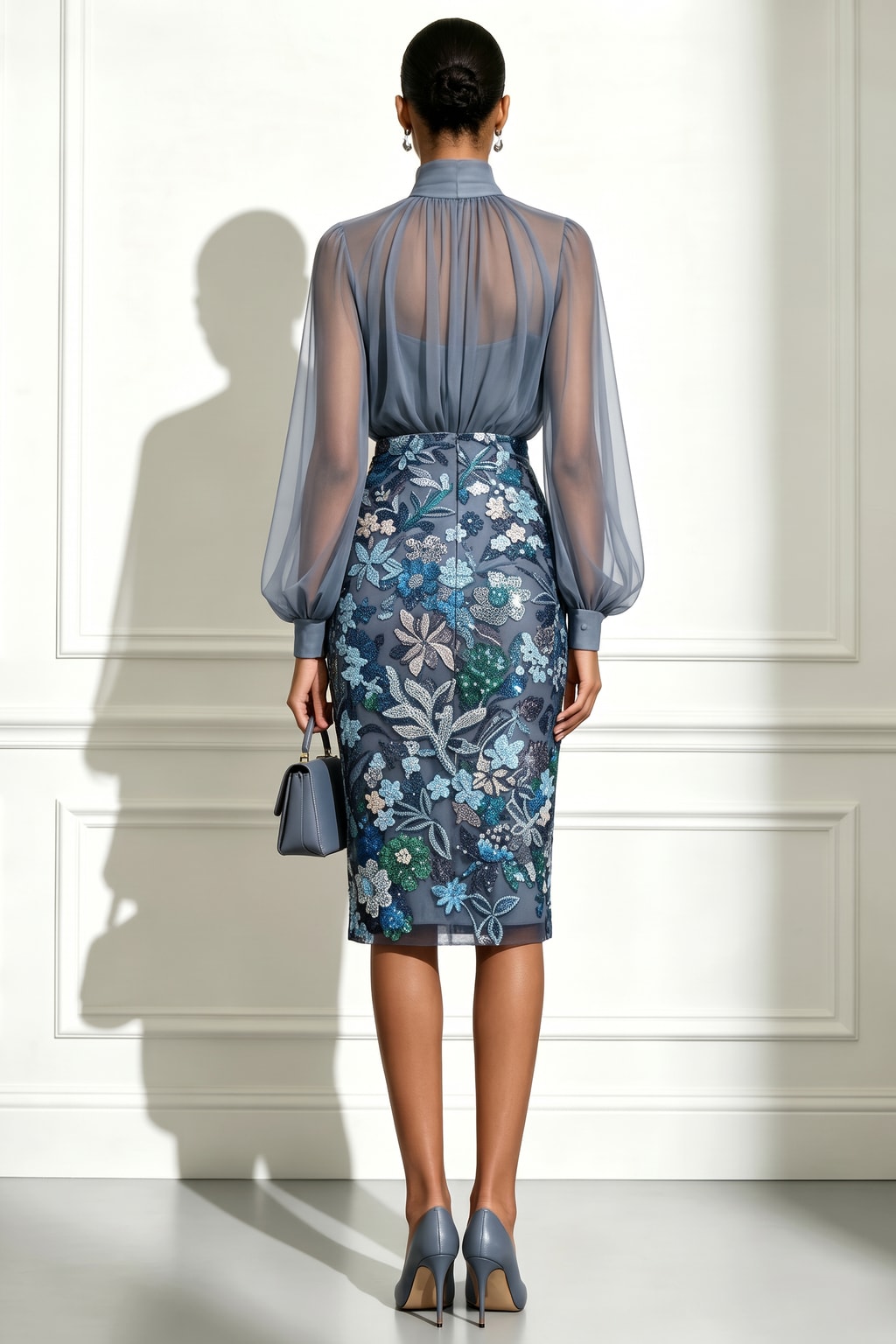 Sequin Balloon Sleeve Midi Dress - 3