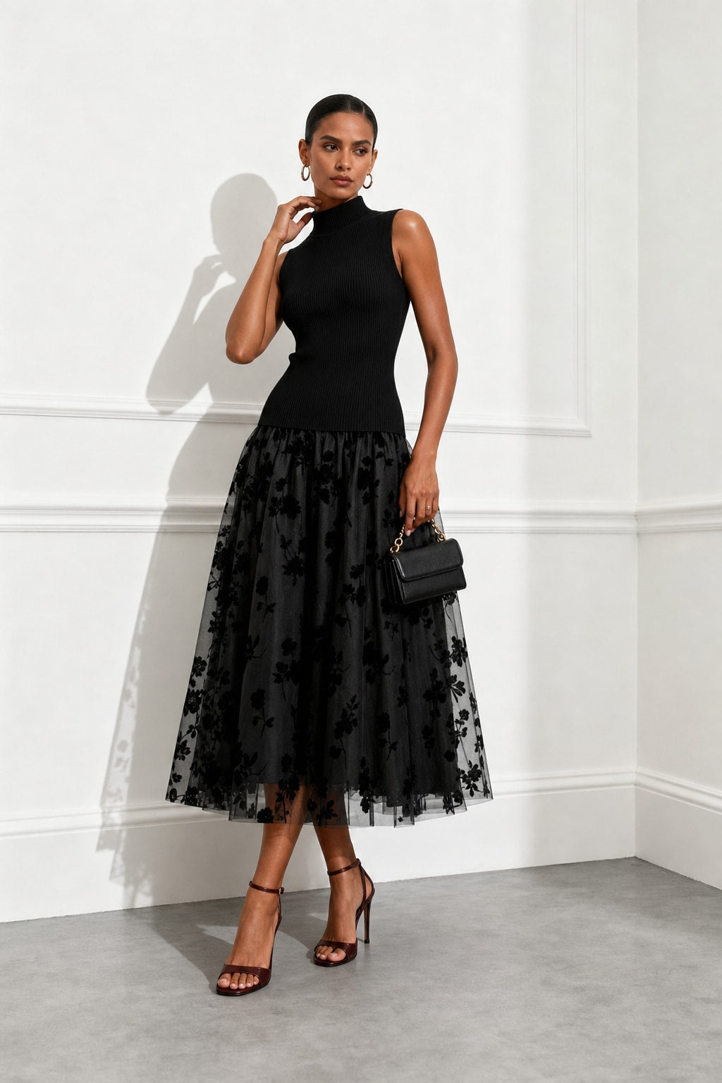 Flocked Knit Sleeveless A-Line Maxi Dress - 2
