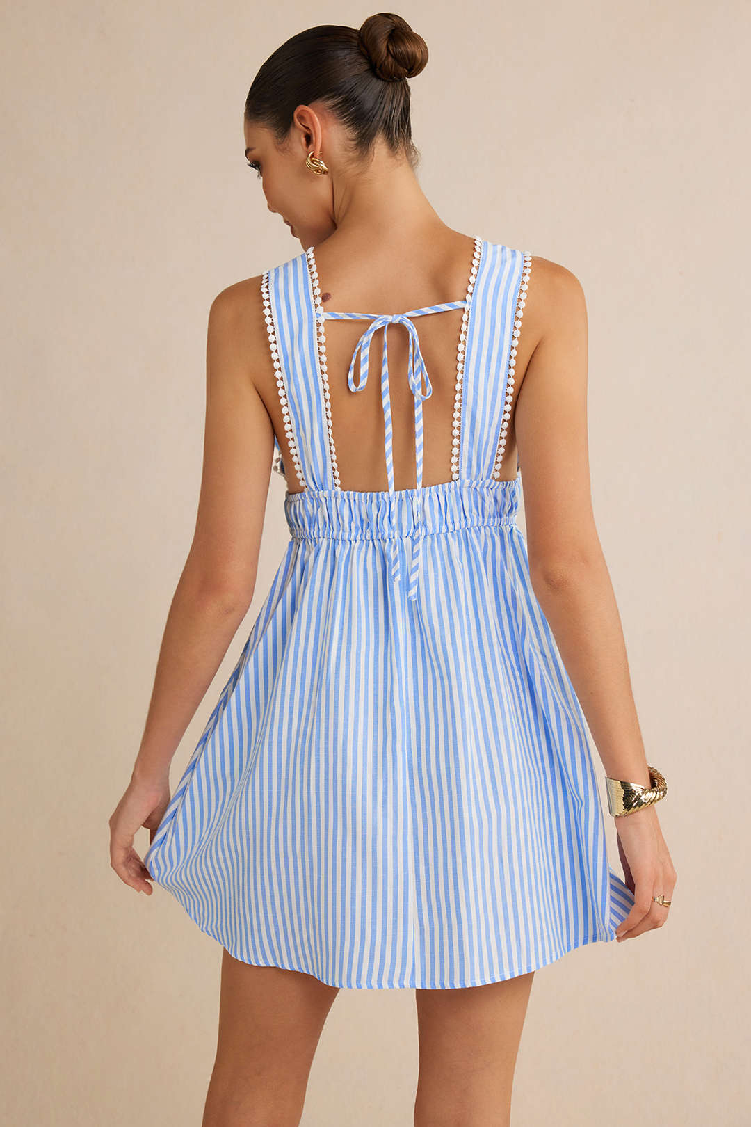 Striped tie-front backless mini dress - view 4