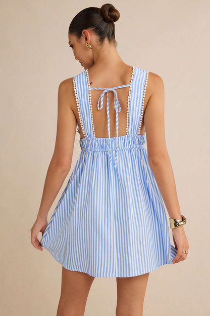Striped tie-front backless mini dress - view 4