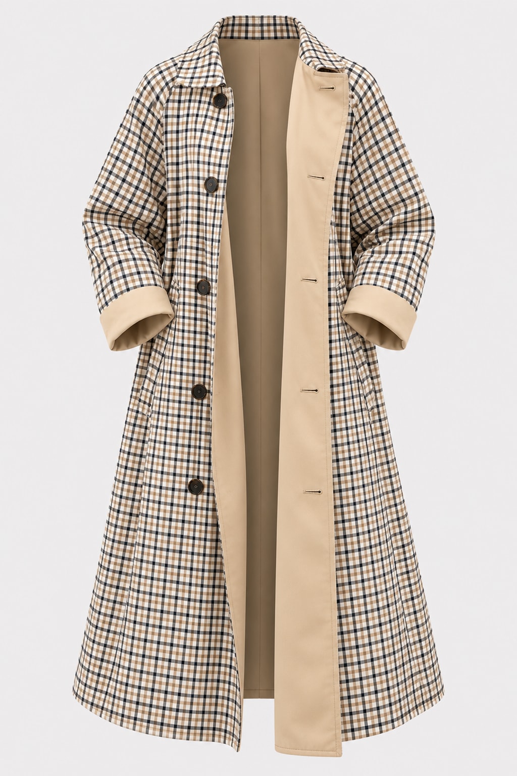 Polyester Trench Coat Open Front Lapel - 1