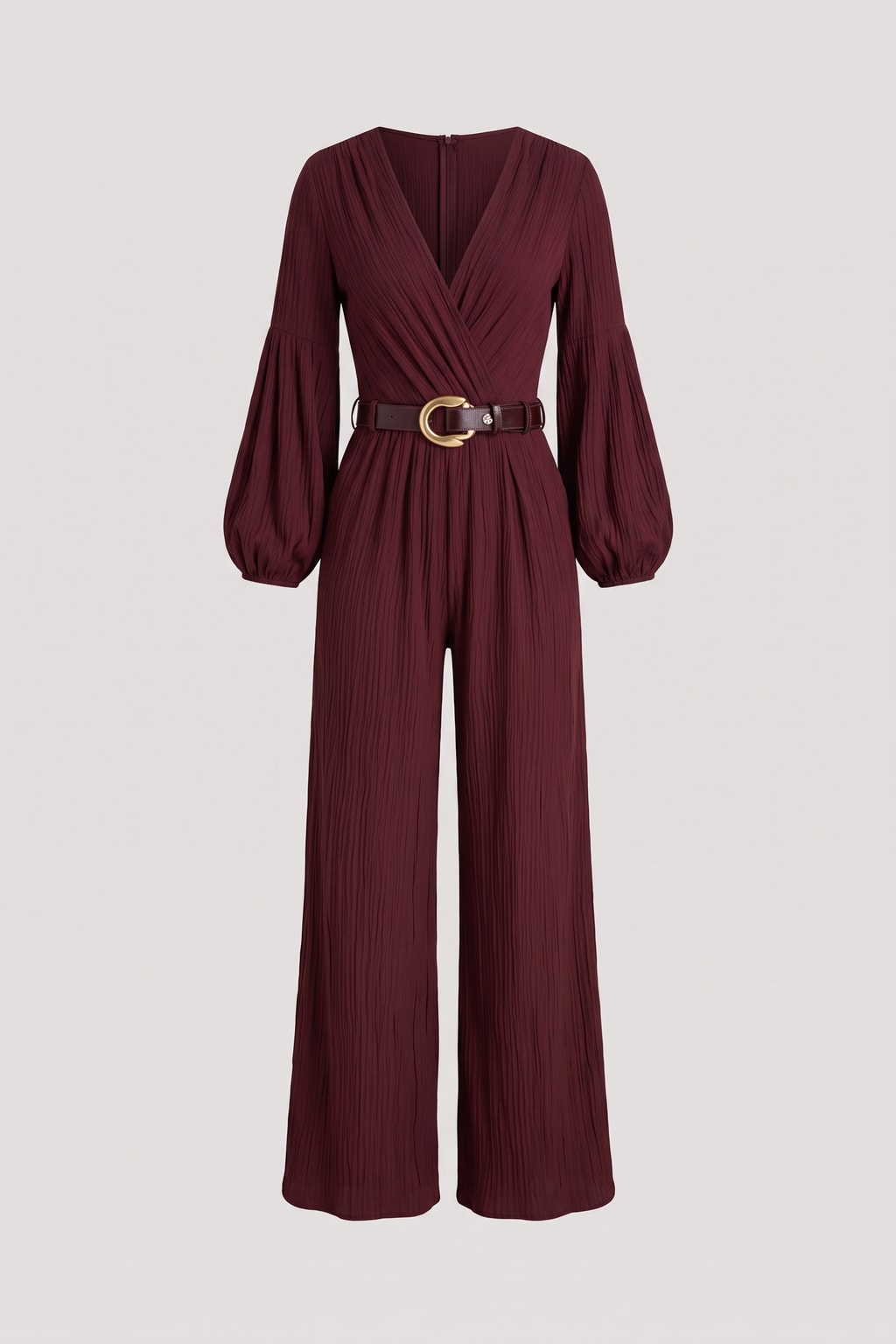 Polyester Wide Leg Jumpsuit With Deep V-Neck - 1