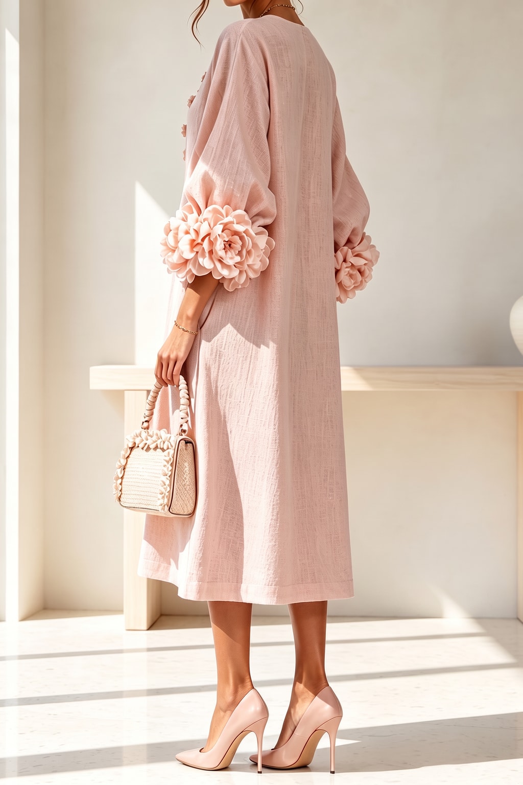 Linen Blend Midi Dress With Button-Down Front - 3