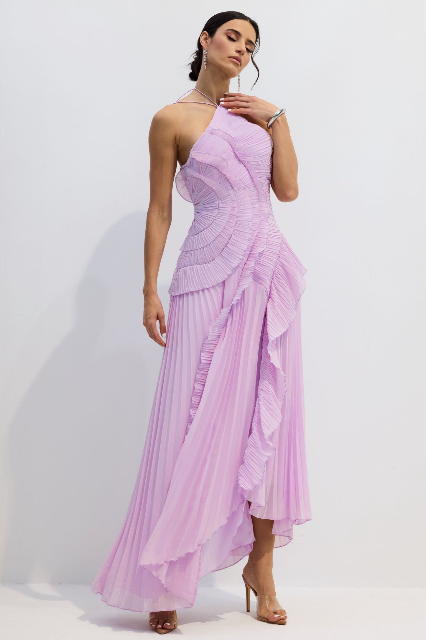 Pleated Halterneck Chiffon Midi Dress - view 2