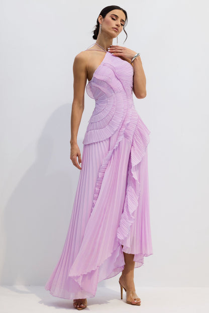 Pleated Halterneck Chiffon Midi Dress - view 2