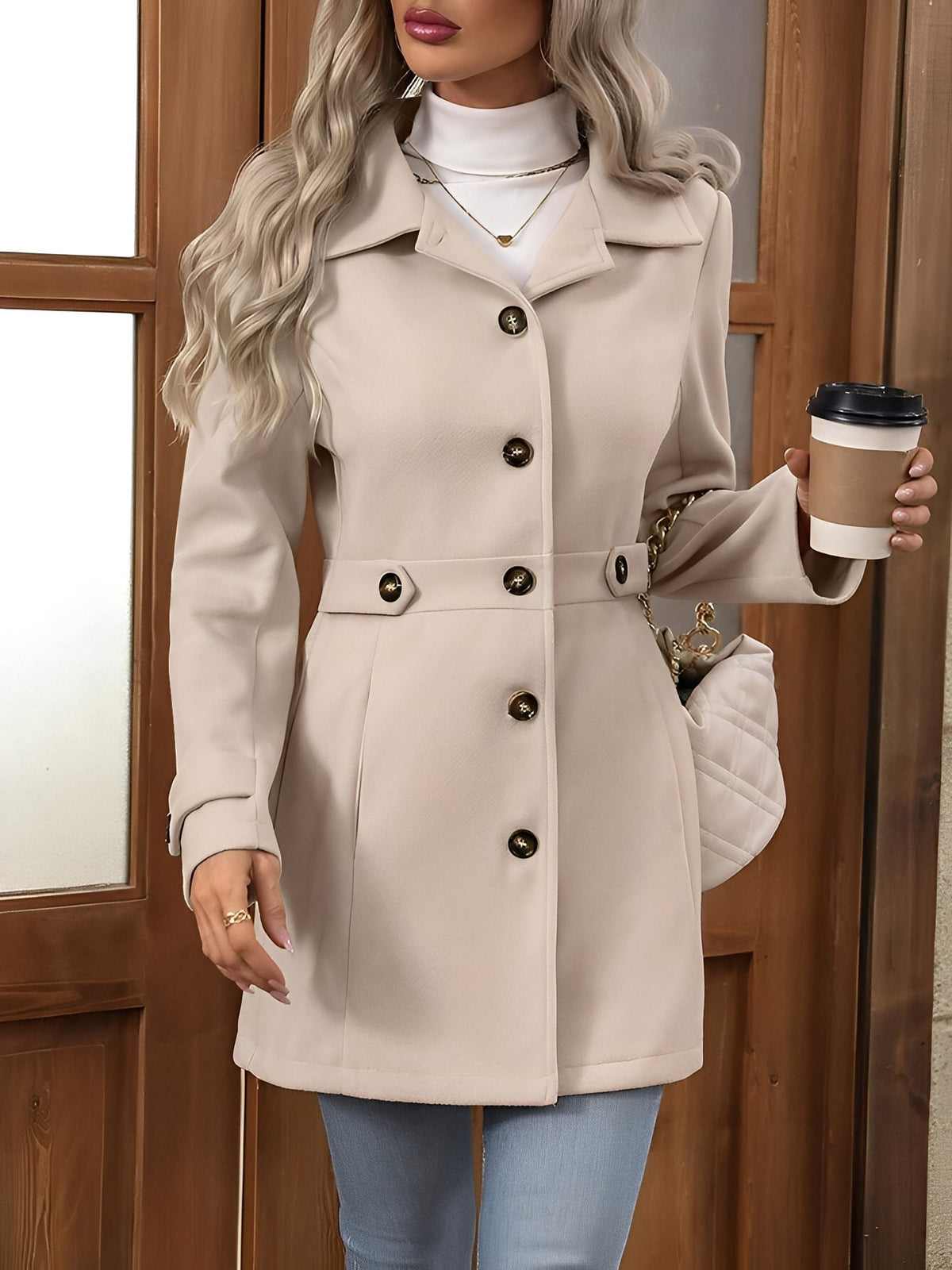 Notch Collar Belted Trench Coat - view 9