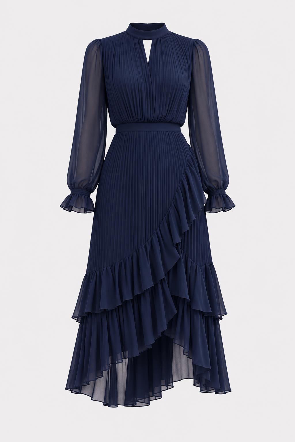 Cotton Blend Mock Neck Midi Dress - 1