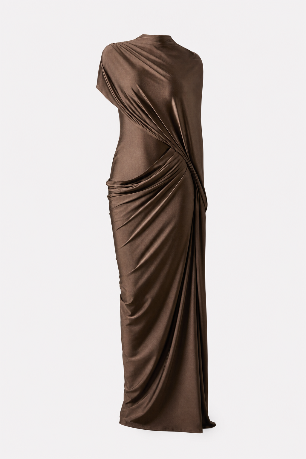 Draped Maxi Dress with Asymmetric Cape Sleeve