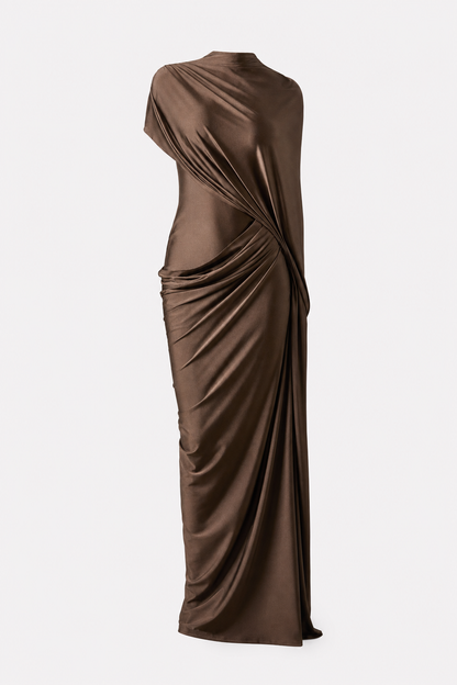 Draped Maxi Dress with Asymmetric Cape Sleeve