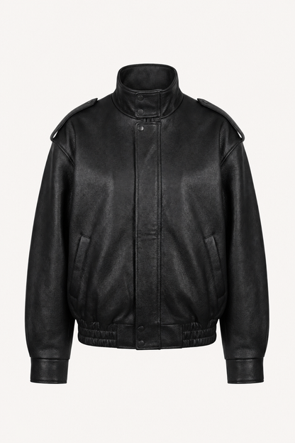 Leather Jacket with Wide Notch Lapel