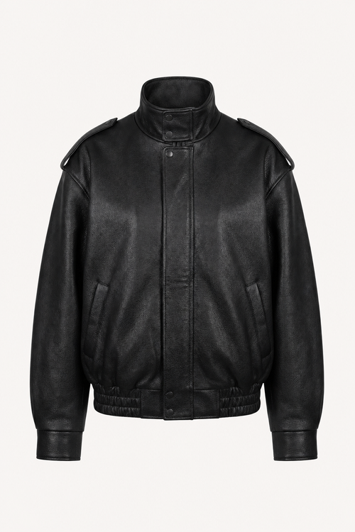 Leather Jacket with Wide Notch Lapel