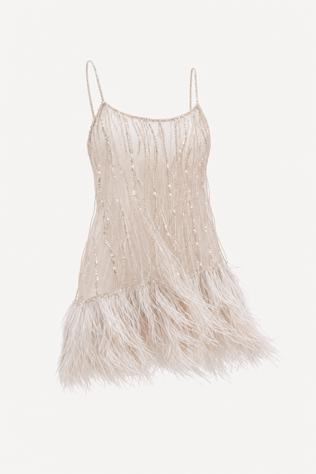 White sequin fringed mesh mini dress