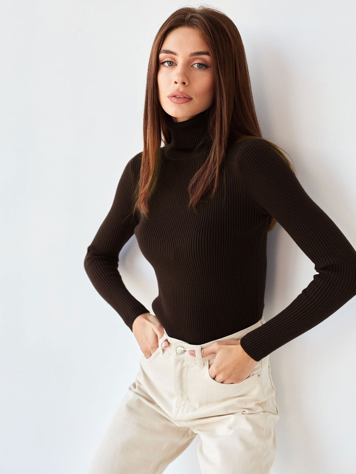 Knit Sweater Turtleneck Ribbed Black - 10