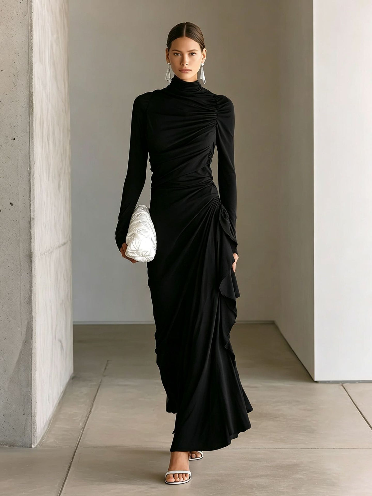 Synthetic Maxi Dress Elegant Draped Style - 4