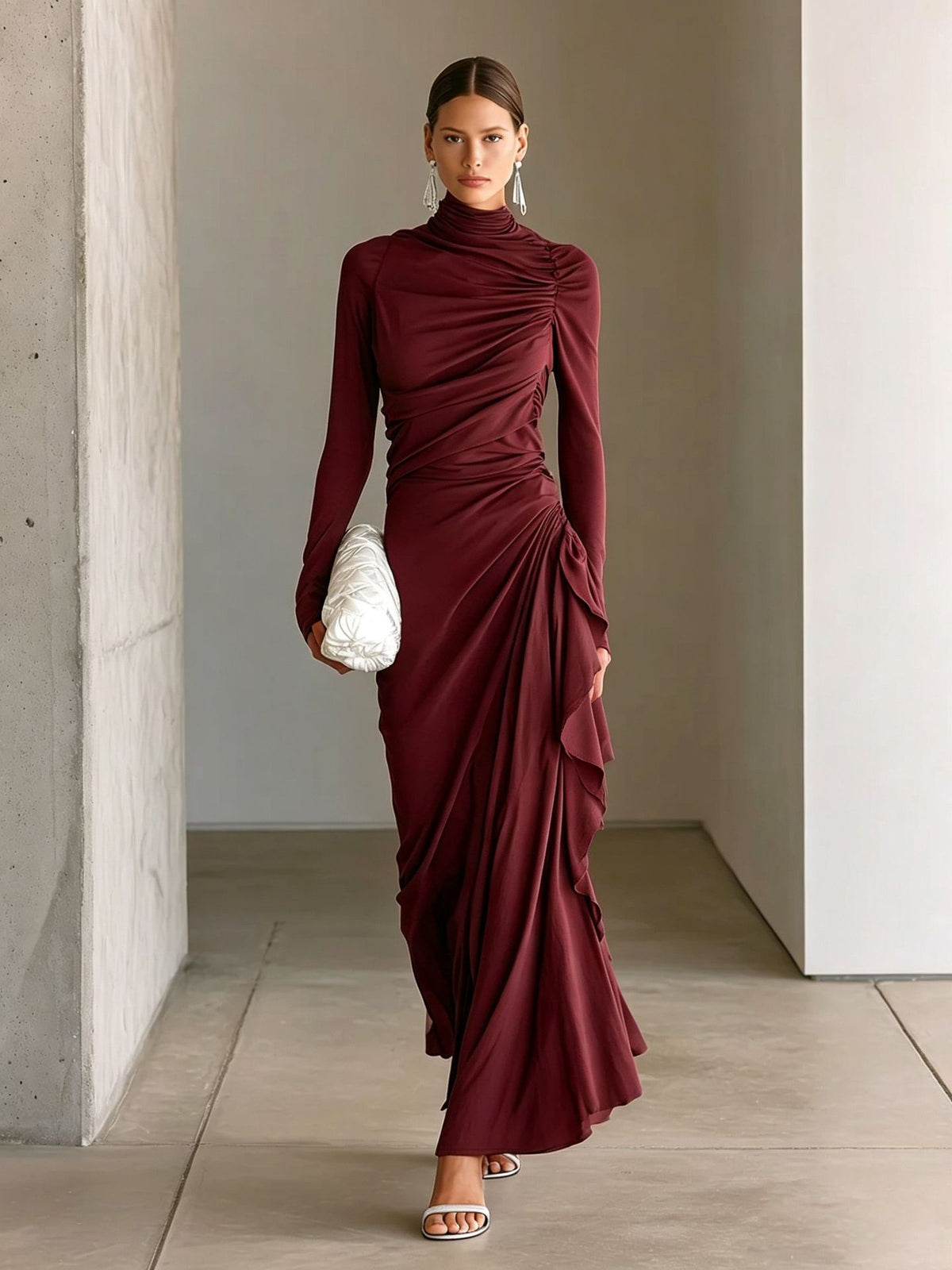 Synthetic Maxi Dress Elegant Draped Style - 2