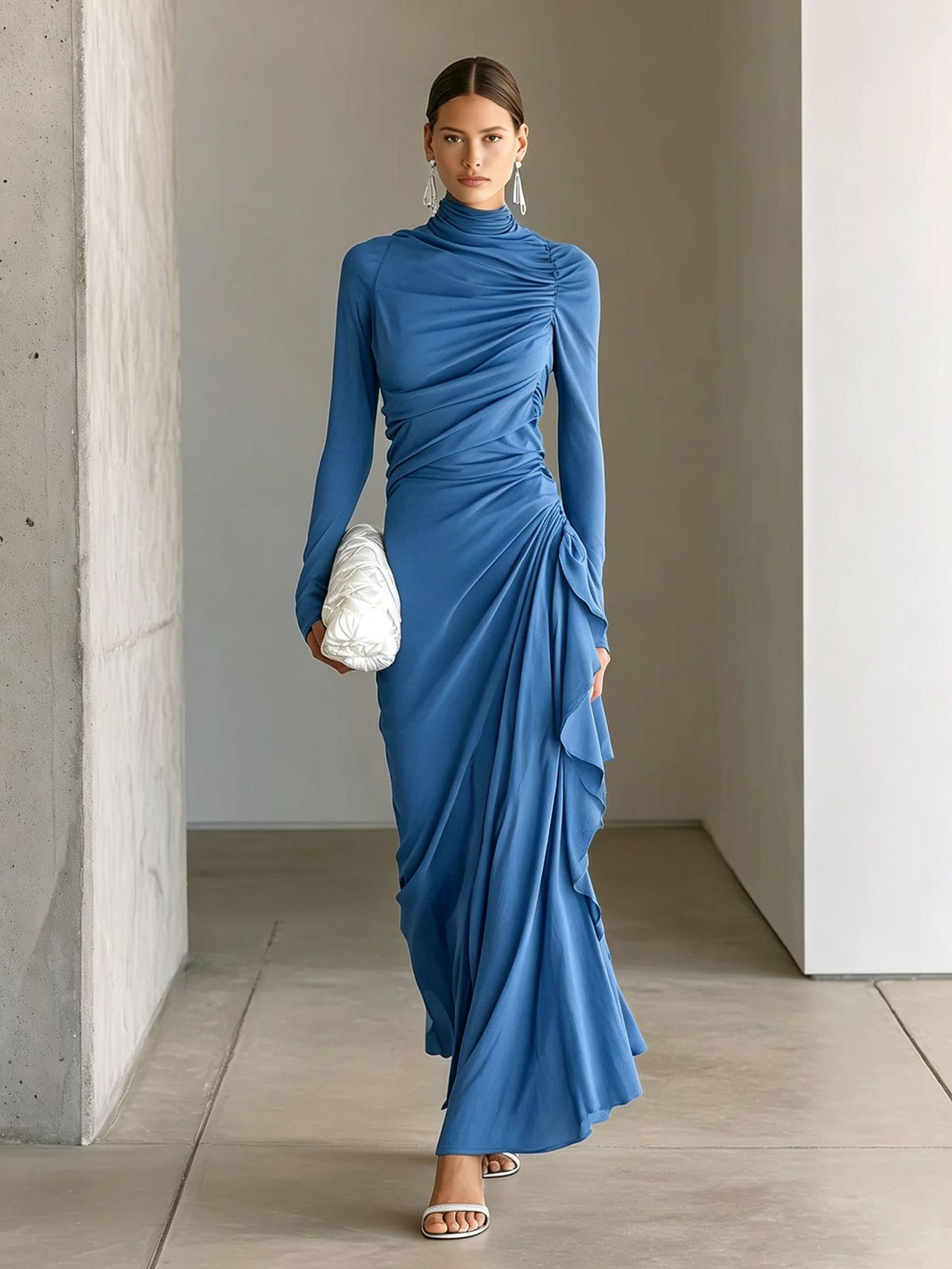 Synthetic Maxi Dress Elegant Draped Style - 3