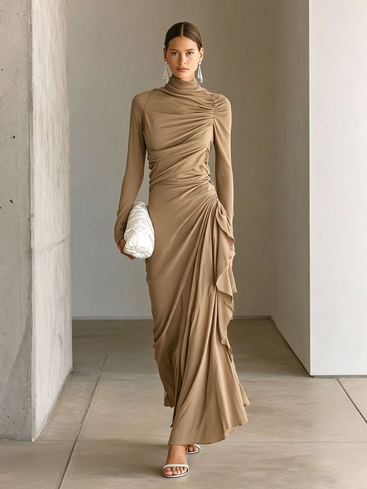 Synthetic Maxi Dress Elegant Draped Style - 7