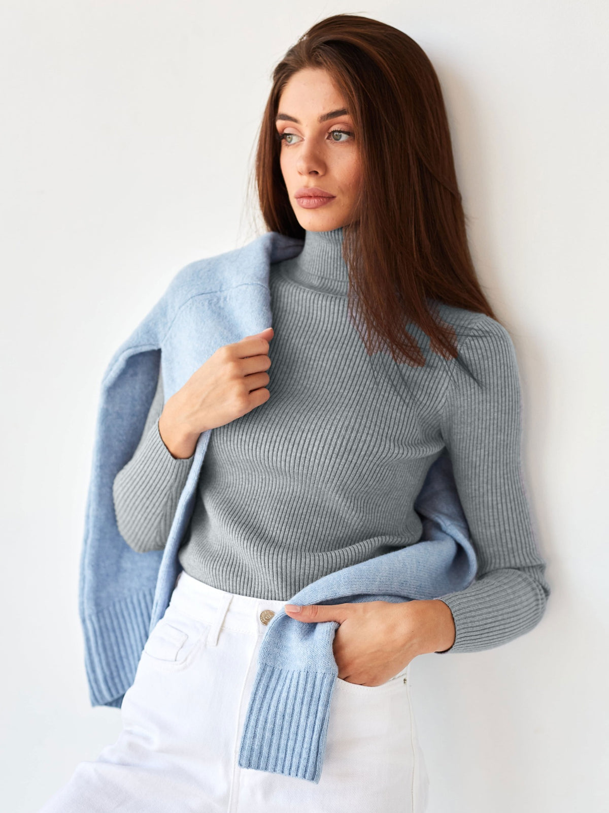 Knit Sweater Turtleneck Ribbed Black - 13