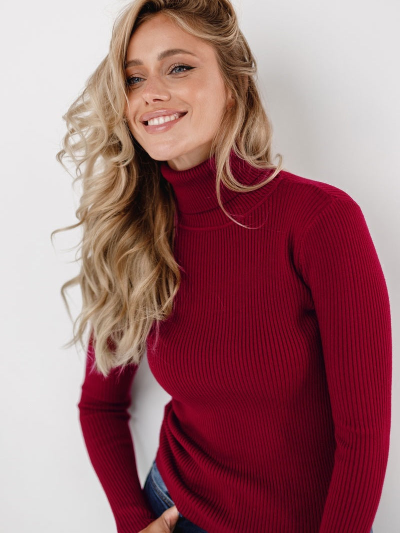 Knit Sweater Turtleneck Ribbed Black - 5