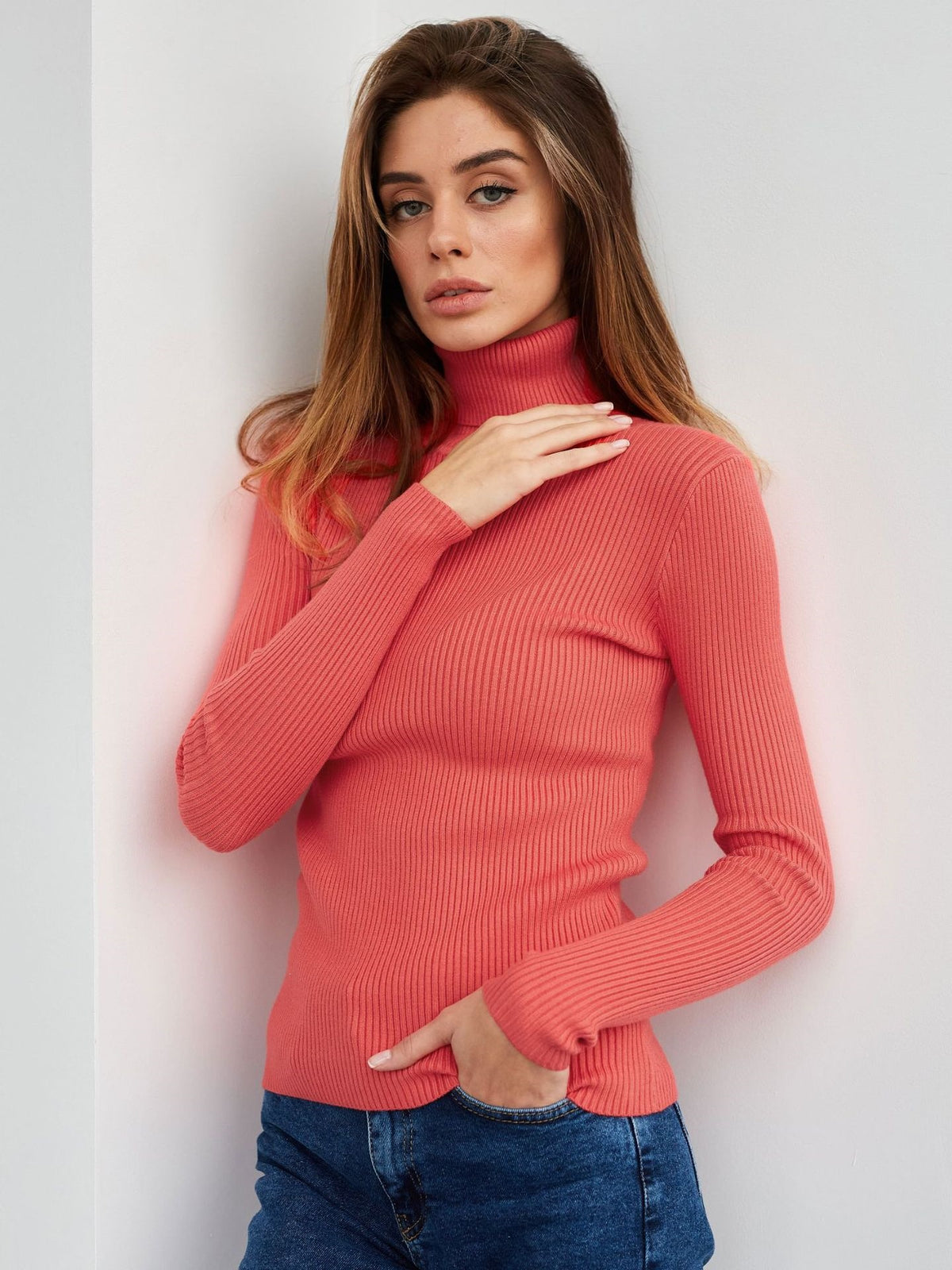 Knit Sweater Turtleneck Ribbed Black - 22