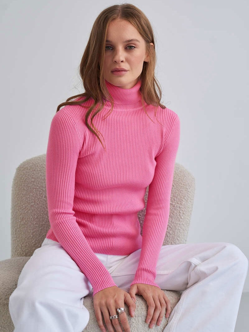 Knit Sweater Turtleneck Ribbed Black - 16