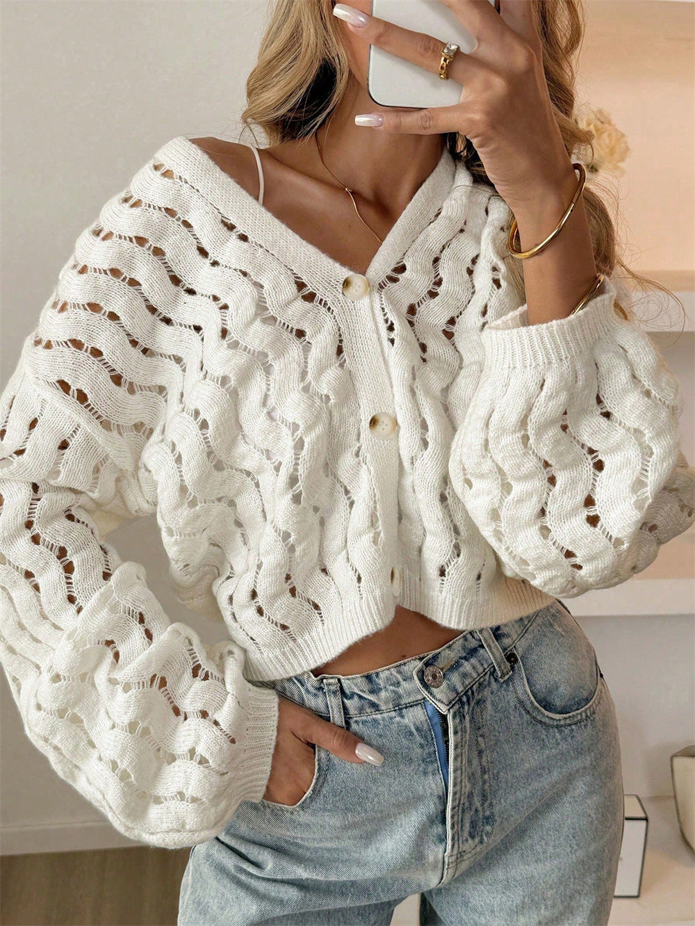 Ivory Knit Open-Front Cardigan Sweater - 2