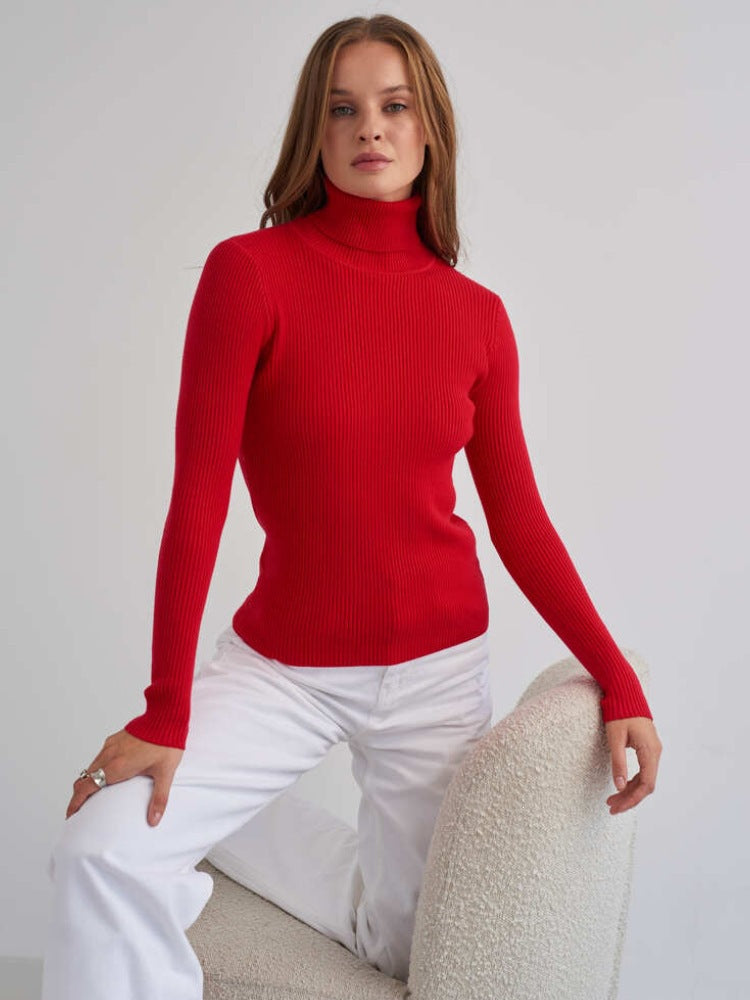 Knit Sweater Turtleneck Ribbed Black - 9