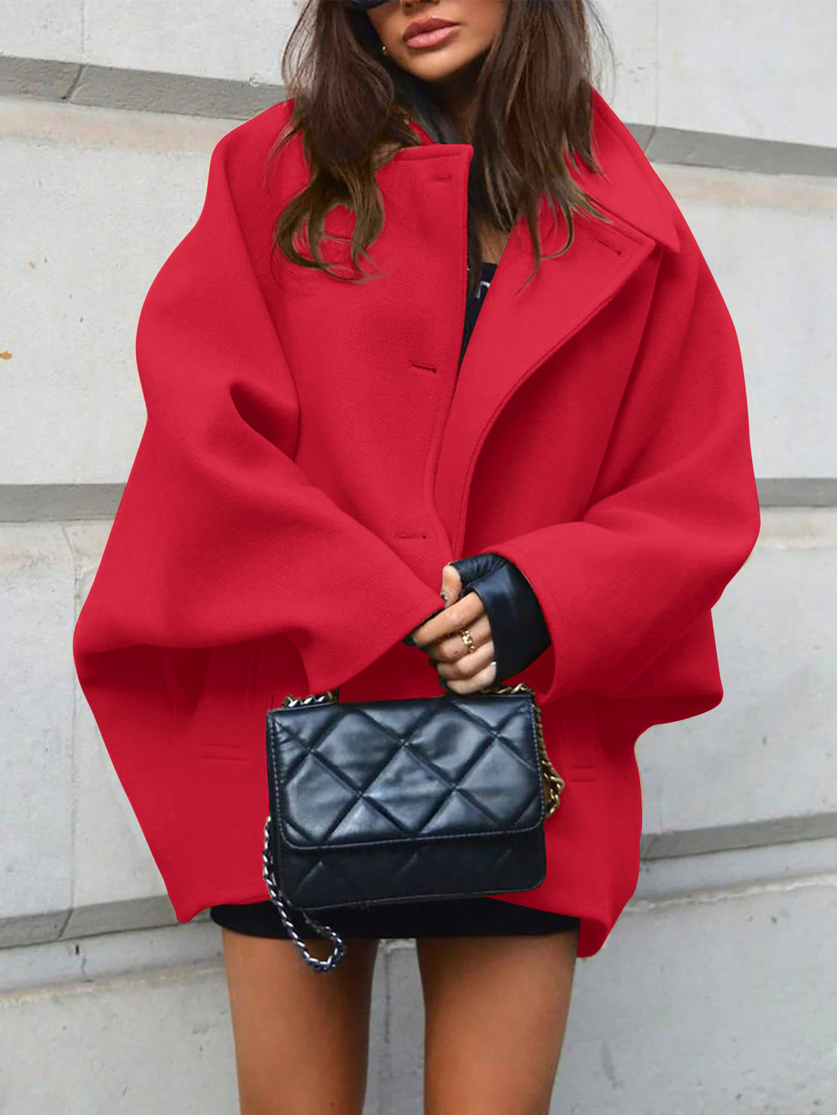 Wool Blend Jacket Cropped Batwing Sleeve - 6