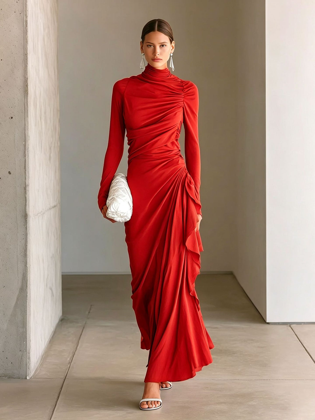 Synthetic Maxi Dress Elegant Draped Style - 6