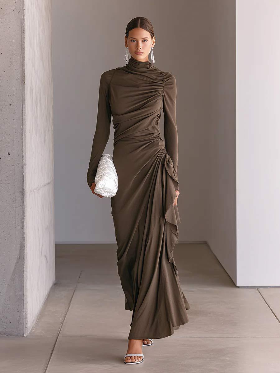 Synthetic Maxi Dress Elegant Draped Style - 8