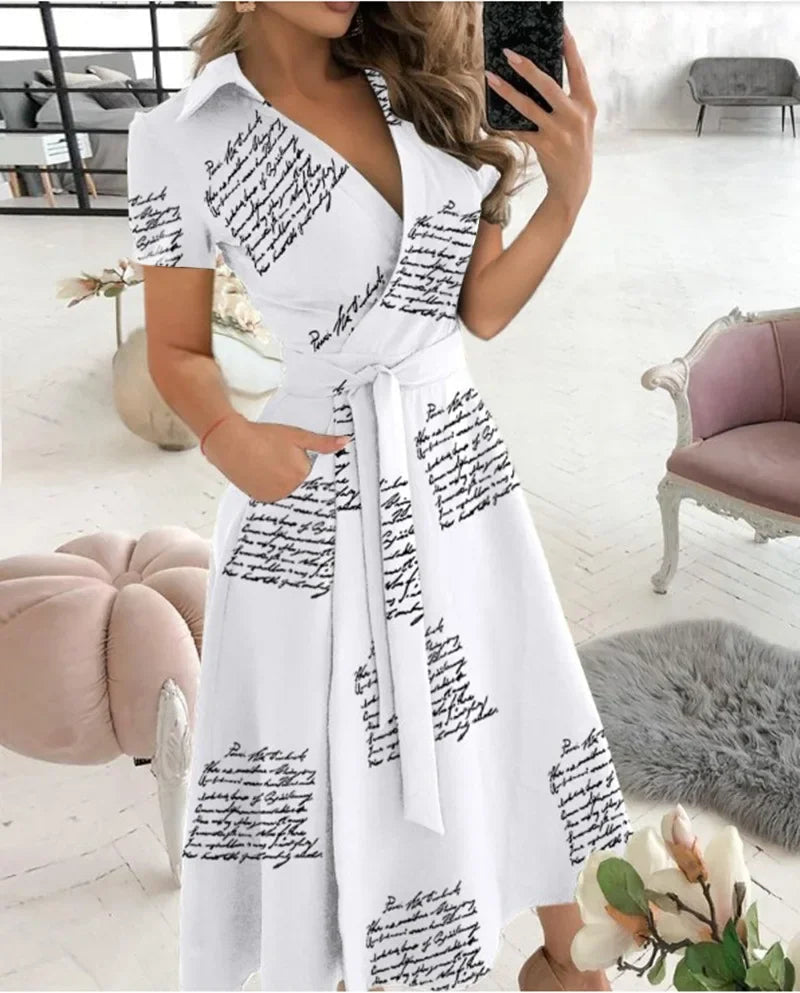 Flowy Wrap Midi Dress with Self-Tie Waist - view 5