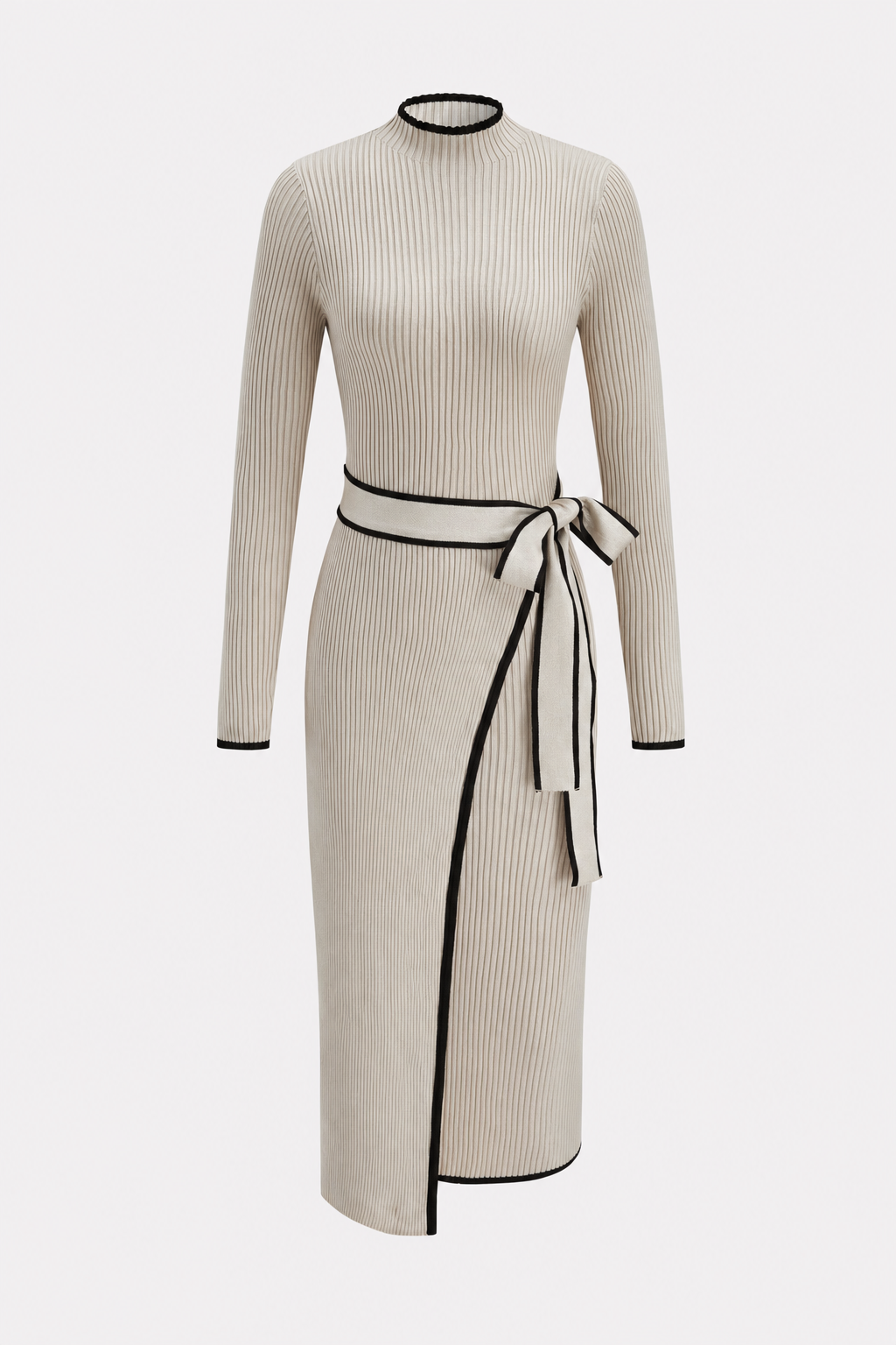 Knit Midi Sweater Dress With Tie Waist - 1