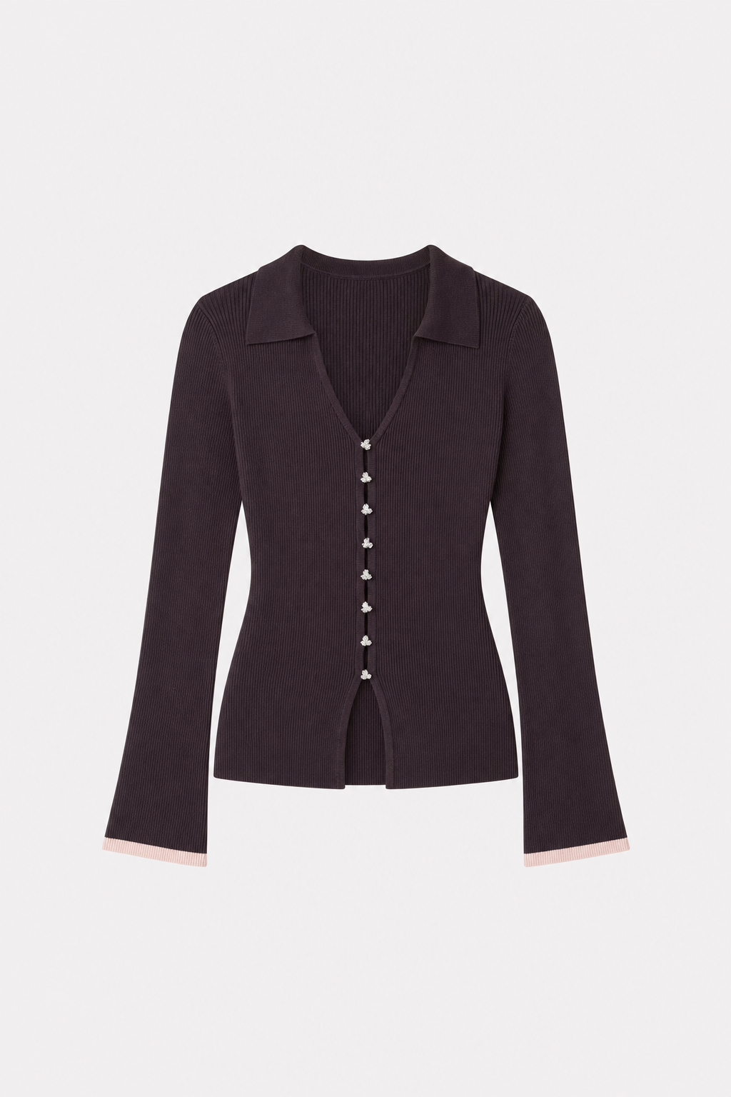 Purple Knit Bell Sleeve Cardigan
