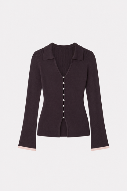 Purple Knit Bell Sleeve Cardigan
