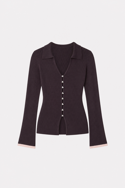 Purple Knit Bell Sleeve Cardigan