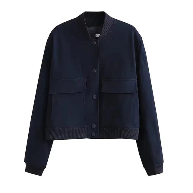 Cropped woven bomber jacket with rib-knit trim - view 7
