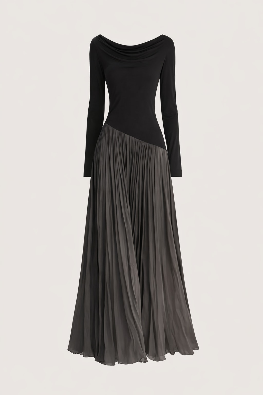 Stretch Fabric Maxi Dress With Draped Neckline - 1