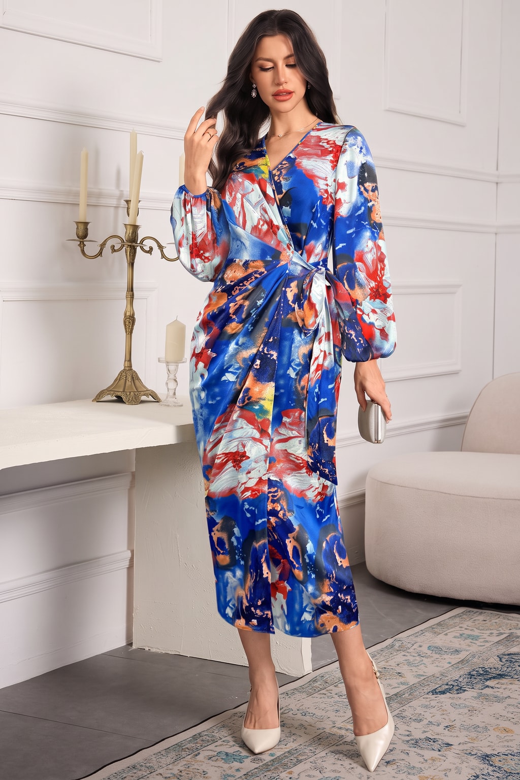 Printed Wrap Midi Dress - 8