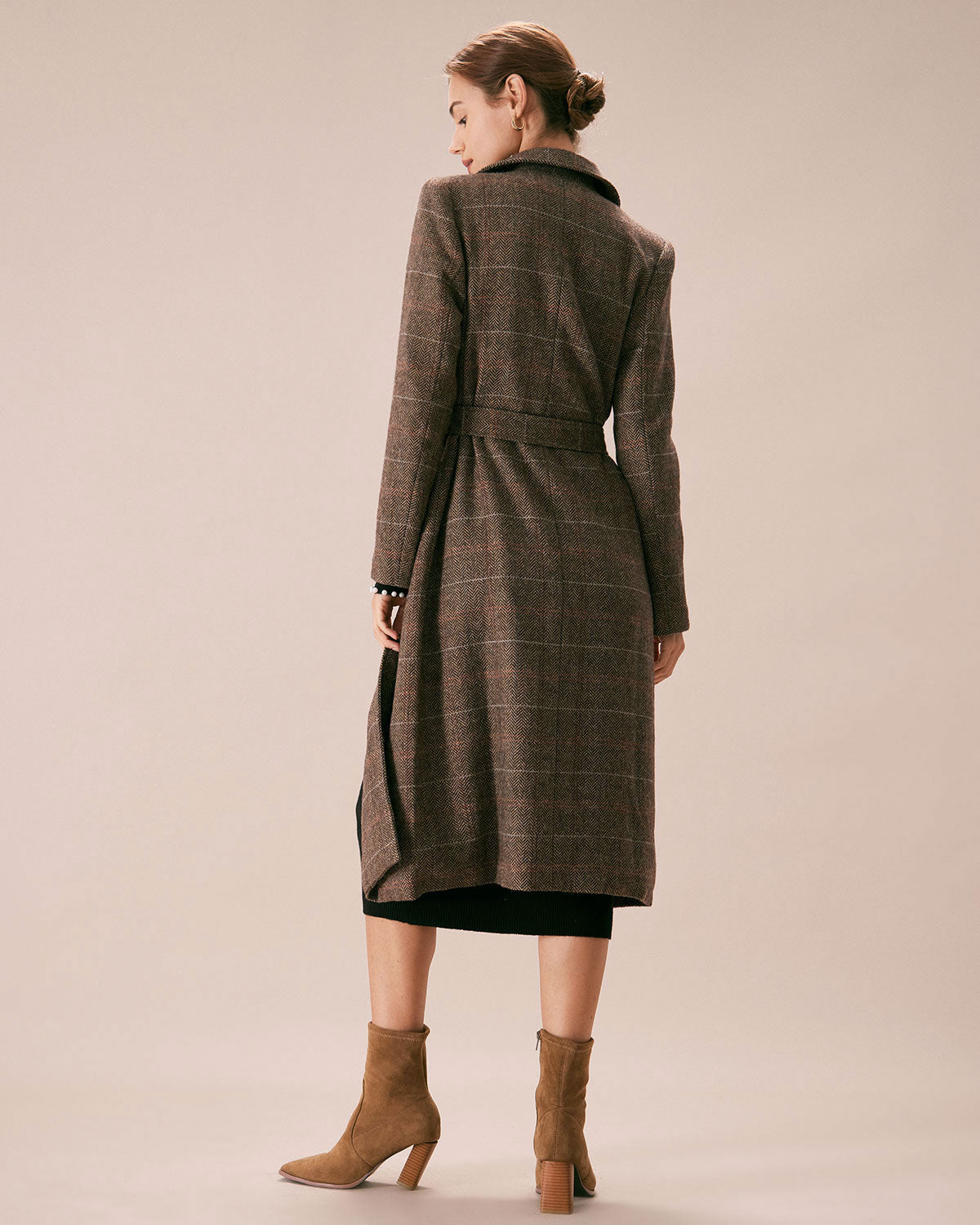 Double-Breasted Belted Coat in Coffee - view 4