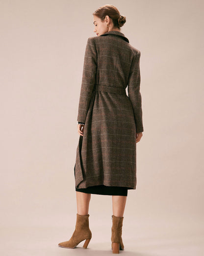 Double-Breasted Belted Coat in Coffee - view 4