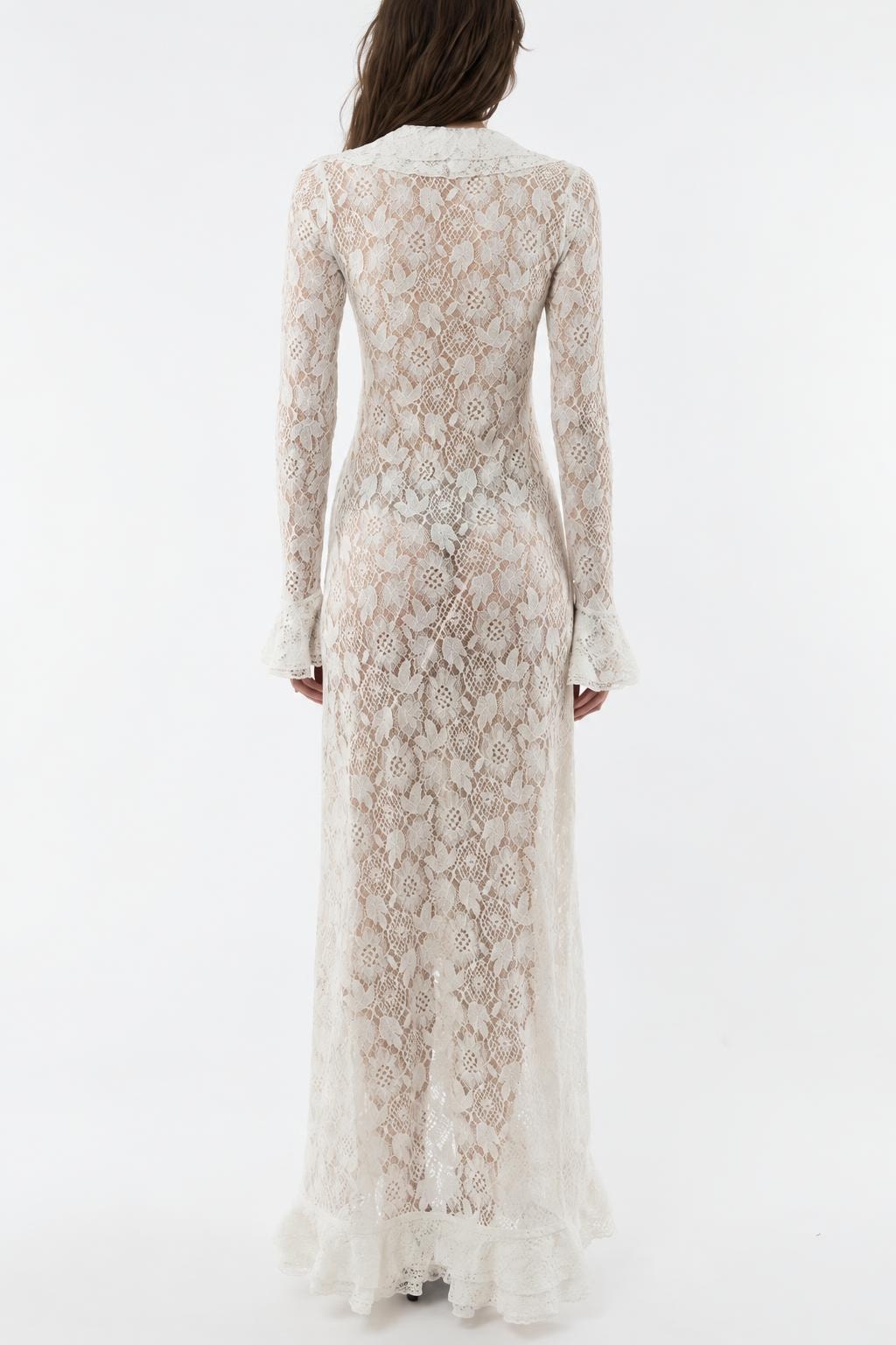 Lace Maxi Dress With Ruffle Trim - 4