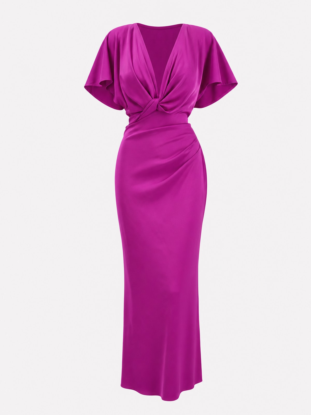 Elegant Satin V-Neck Maxi Dress With Cross Knot Waist - 1