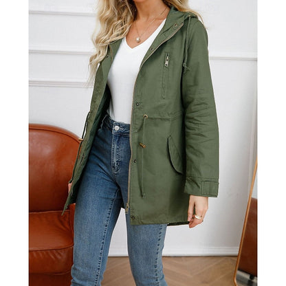 Hooded Utility Coat with Drawstring Waist - view 5