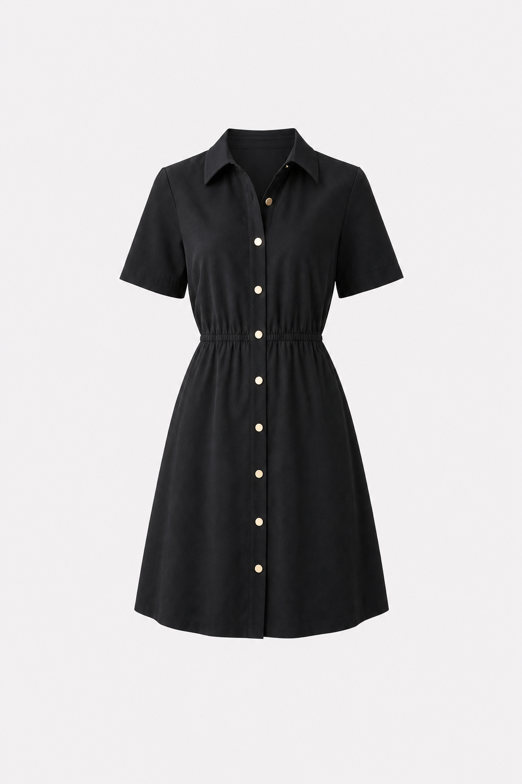 Black Collared Button-Front Mini Dress