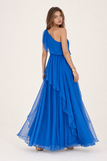 Flowy One-Shoulder Ruffle Maxi Dress - view 5