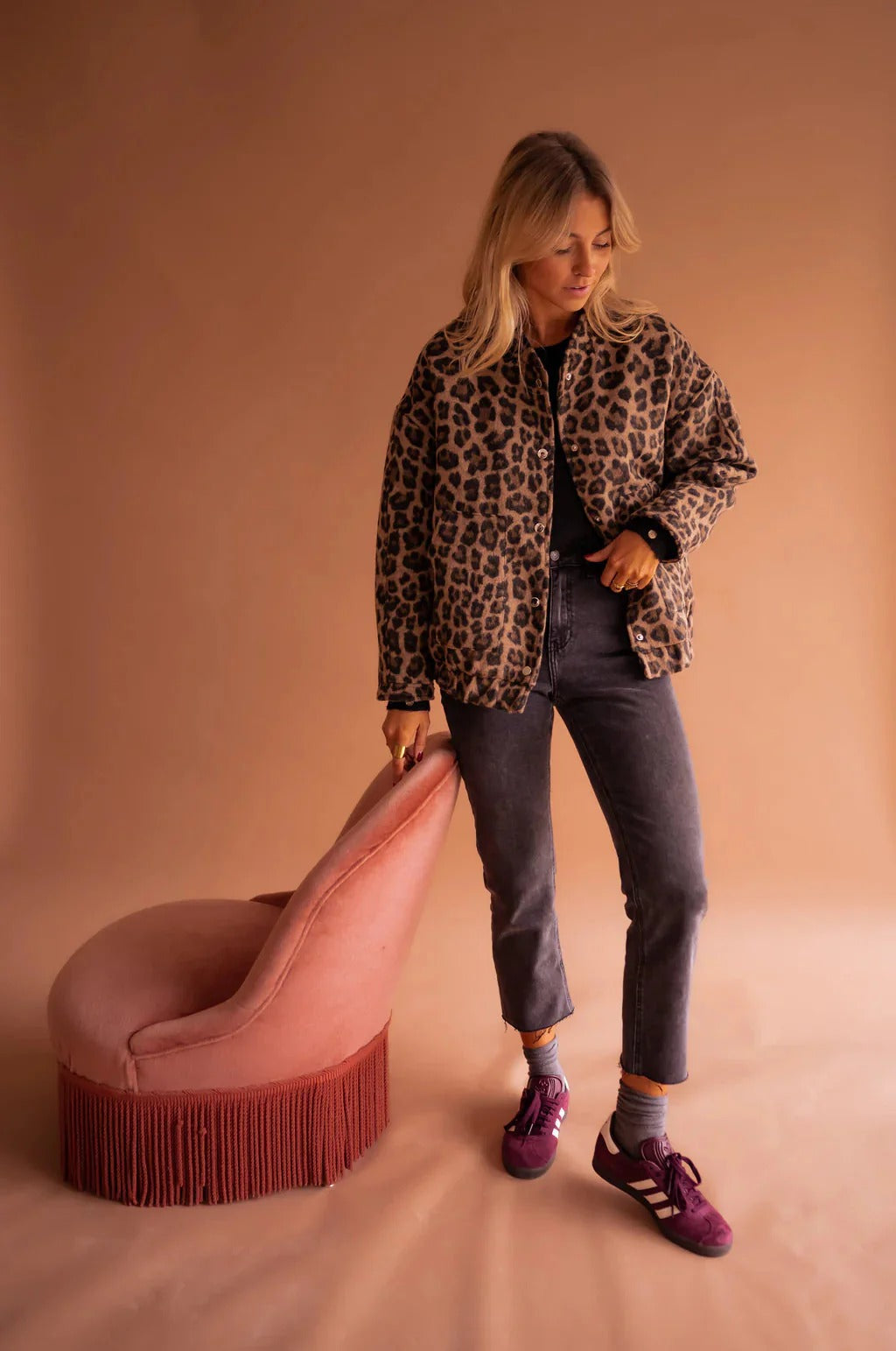 Leopard Print Snap Button Bomber Jacket - view 4