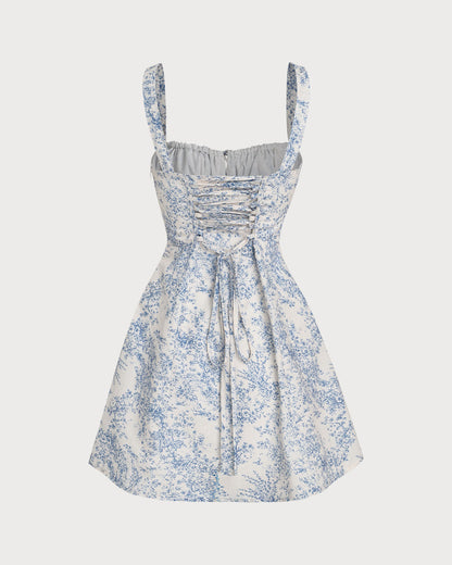 Blue Floral Ruched Corset Mini Dress - view 5