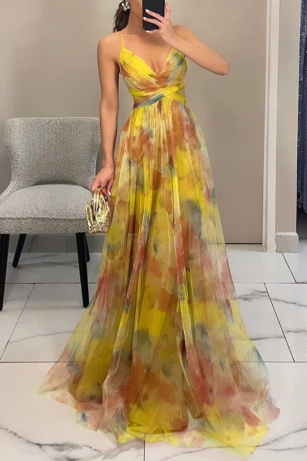 Tulle floral maxi dress with cutout waist - view 9