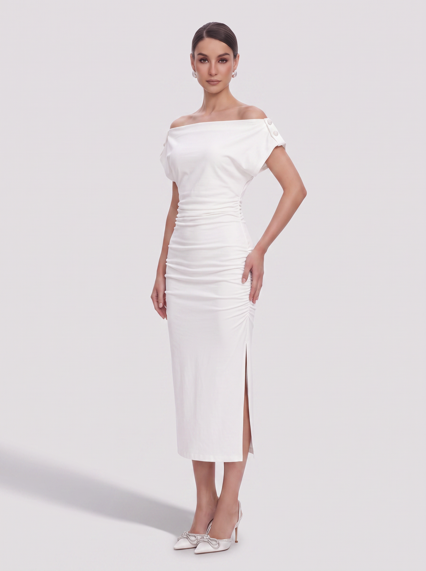 White viscose button-front midi dress - view 2