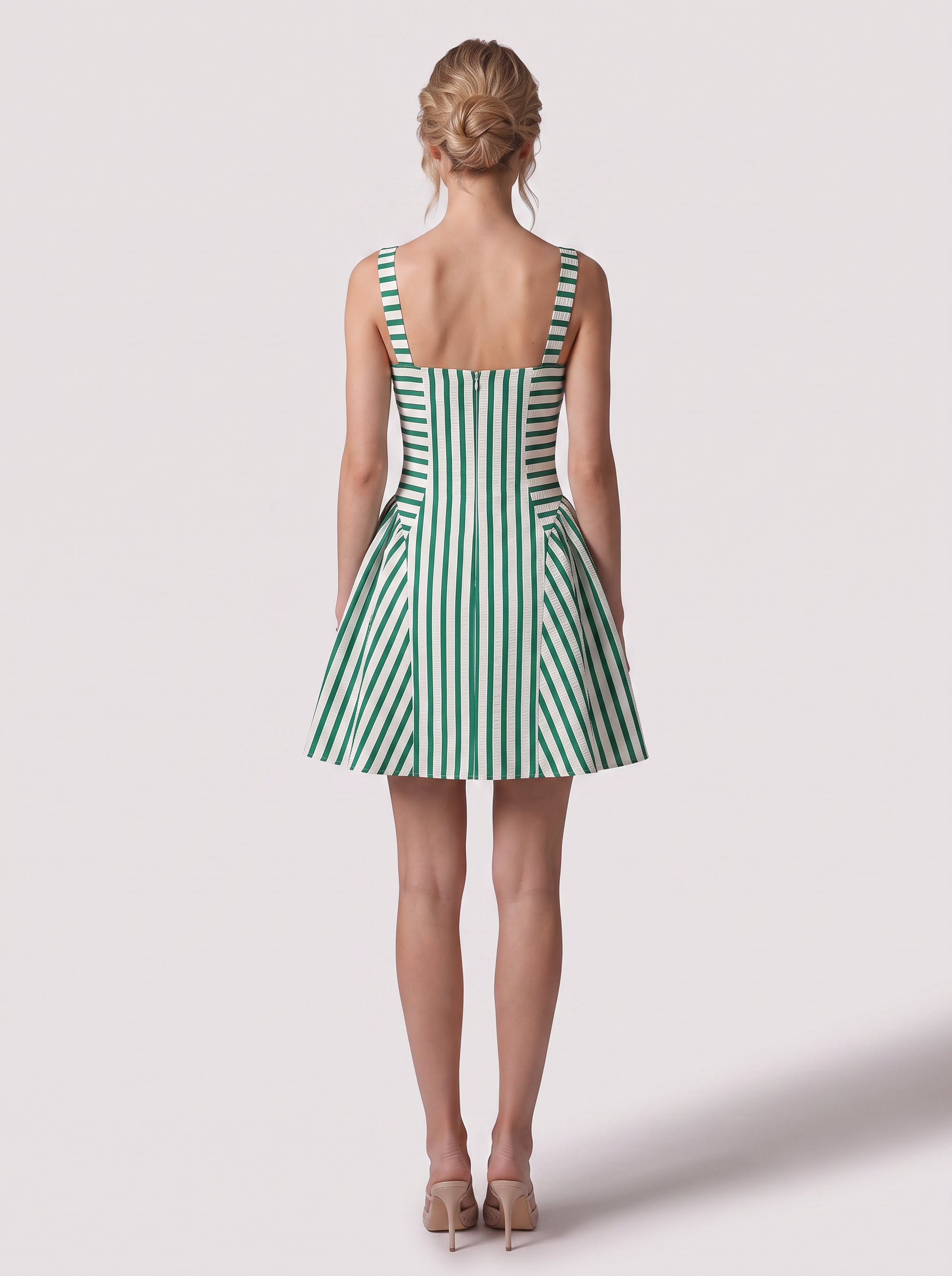 Striped square-neck ruched mini dress - view 4
